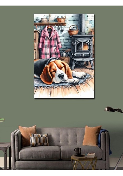 Kanvas Tablo Soba Karşısında Uyuyan Köpek 70cmx100cm