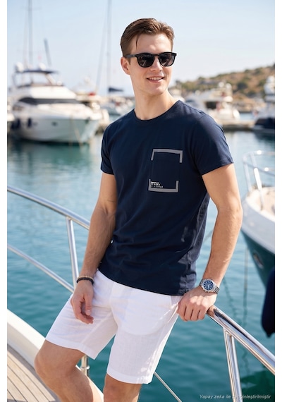 Buratti Bisiklet Yaka Pamuklu Slim Fit Erkek T Shirt 541Rework Lacivert