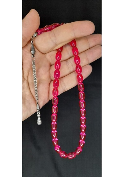 Ateş Kehribar Tesbih Pembe Renk Kapsül Kesim T-378