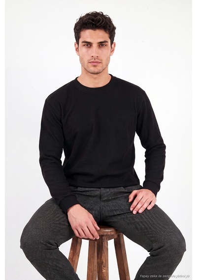 Buratti Pamuk Karışımlı Relaxed Fit Bisiklet Yaka Kazak Erkek Sweat 5905837 Siyah