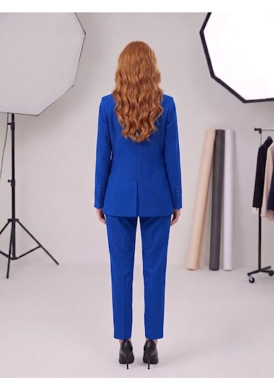 Prenses Kadın Modern Kesim Astarlı Blazer Takım Elbise Trend Ofis Şık İndigo