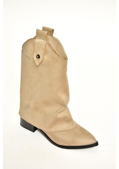 Fox Shoes T723972202 Bej Süet Alçak Topuklu Kadın Bot Bej-süet Bej