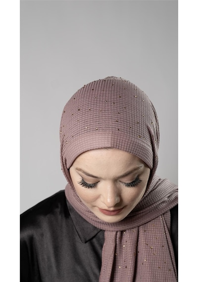 Hürrem Bone Gül Kurusu Pratik Hazır Geçmeli Tesettür Şal Örme Kumaş Taş Desenli 2118t 18
