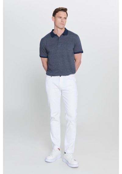 AC&Co / Altınyıldız Classics Erkek Beyaz 360 Derece Her Yöne Esneyen Slim Fit Dar Kesim Diyagonal Desenli Pantolon Çok Renkli