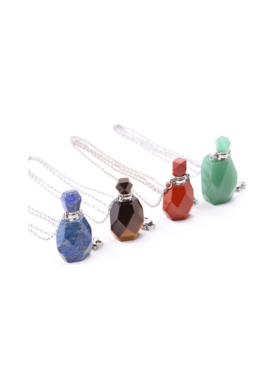 Kırmızı Jasper Aventurin Lapis Lazuli Kaplan Gözü Doğal Taş Parfüm Şişesi Kolye Dörtlü Set Çok Renkli