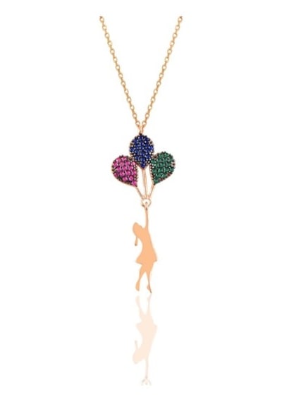 Gümüş Rose Balonlu Kız Kolye Ve Küpe Gümüş Set (536820708)