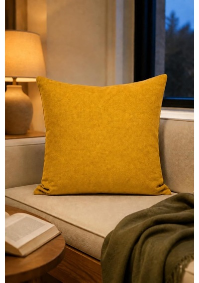 Cortibo Barcelona Kadife Dokulu Kırlent Kılıfı 45x45cm Koyu Sarı Çok Renkli