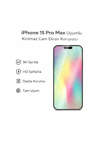 Apple Apple iPhone 15 Pro Max Uyumlu Kırılmaz Cam Ekran Koruyucu 9h Temperli Cam Hd Şeffaf