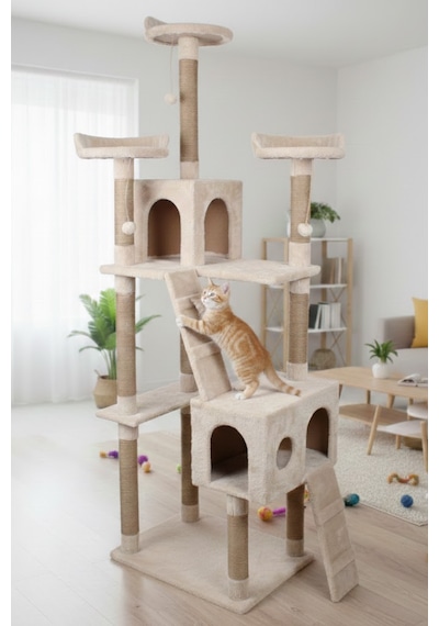 Missidea Cat City Yeni Rezidans Kedi Oyun Evi Ve Tırmalama Bej
