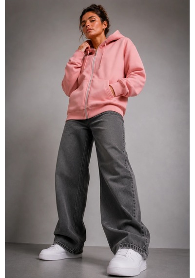 Bb Butik Basic Kadın Oversize Fermuarlı Kapüşonlu Sweatshirt Üç İplik Sweatshirt Hırka My3535 Pembe Bb Butik Basic Kadın Oversize Fermuarlı Kapüşonlu Sweatshirt Üç İplik Sweatshirt Hırka My3535 Pembe