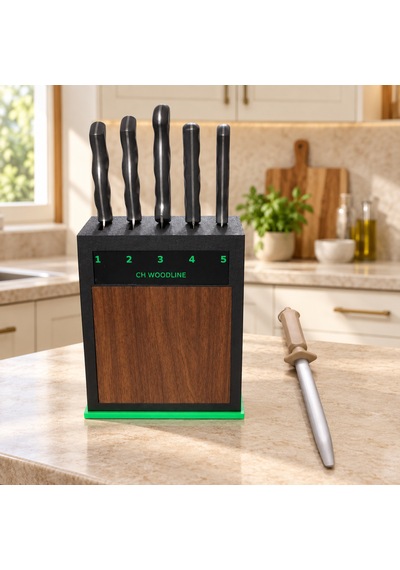 Ch Woodline 4116 Alman Çeliği 5 Li Şef Bıçak Seti, Ceviz Ön Yüzlü Stand Ve 22 Cm Masat çok renkli