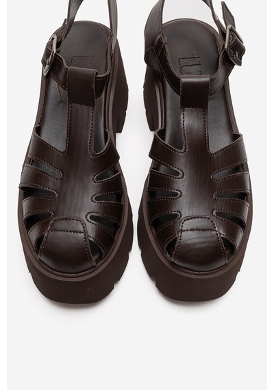 Luvishoes Verua Kahverengi Kadın Kalın Tabanlı Sandalet Kahverengi