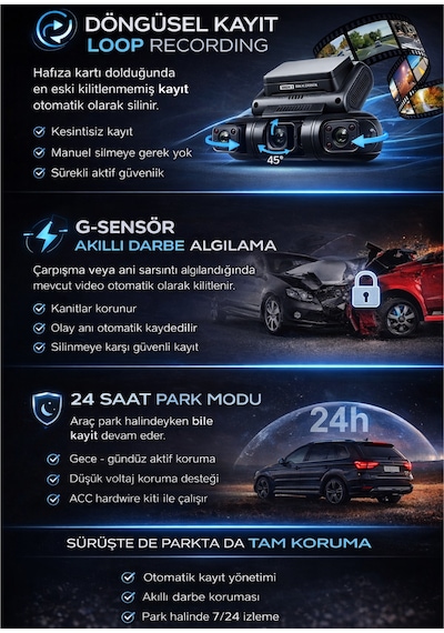 X19 Premium 4 Lens Araç İçi Kamera Wifi Gps 4k Ultra Hd Ön Arka İç Kamera Gece Görüşü Park Modu Dvr