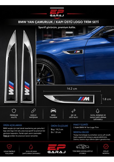 Bmw M Yan Çamurluk / Kapı Üstü Logo Trim Seti Premium Tasarım