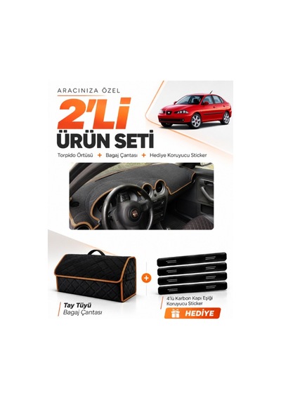 E-biz Seat Cordoba 2001-2008 Uyumlu Torpido Örtüsü + Tay Tüyü Çanta - Siyah-kahverengi - Se003