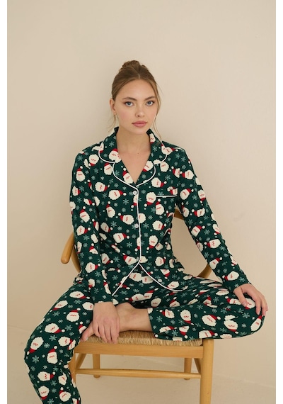 Mutlu City Kadın Soft Kumaş Düğmeli Gömlek Yaka Yüksek Kalite Yılbaşı Pijama Takımı 3026 Zümrüt Noel Baba Mutlu City Kadın Soft Kumaş Düğmeli Gömlek Yaka Yüksek Kalite Yılbaşı Pijama Takımı 3026 Zümrüt Noel Baba