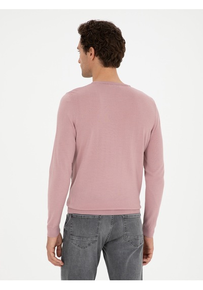 Cacharel Pudra Slim Fit Yün Karışımlı Bisiklet Yaka Triko Kazak Pembe