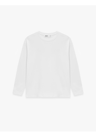 Koton Pamuklu Uzun Kollu Bisiklet Yaka Basic Oversize Tişört Beyaz 7wak50029ek