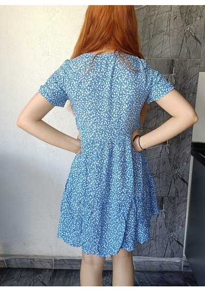V Yaka Çıtır Desenli Mini Elbise Kt0183-200 Siyah