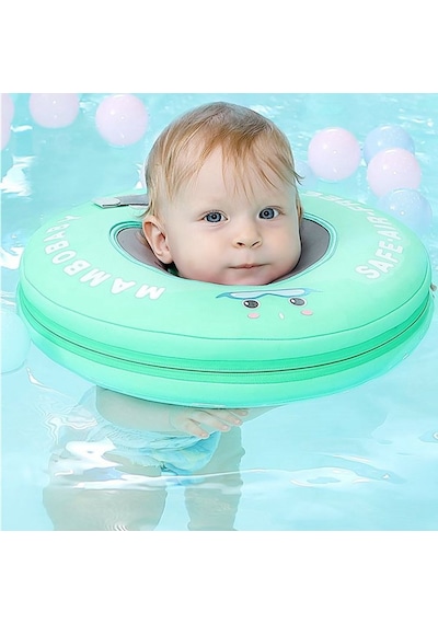 Mambobaby Emniyet Kemerli  Bebek  Yüzme Boyun Simidi  - Yeşil Çok Renkli