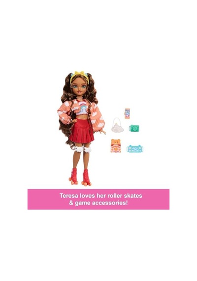 Rüya Arkadaşlar Bebek Ve Aksesuarları, Eklemleri Bükülebilen, Kahverengi Saçlı, Patenci Teresa Bebek, Video Oyunu Temalı 9 Parça, Jfx98
