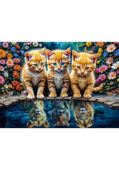 2 Adet 1000 Parça Puzzle - Aslan Kral Kedi Ve Vahşi Batı Kasabası Yapboz 68x48 Cm