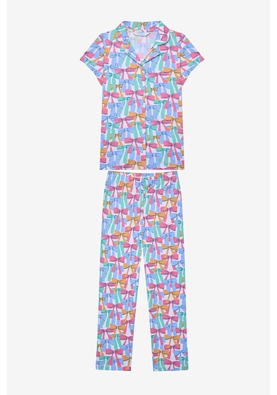 Penti Kız Çocuk Colorful Bows Pamuklu Gömlek Kırık Beyaz Pijama Takımı