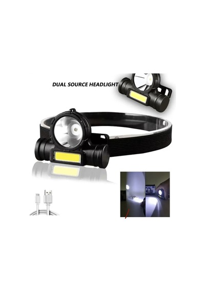 Far Su Geçirmez Cob Fener Kafa Lambası Usb Şarj Edilebilir 18650 Far Lambası Balıkçılık Meşale Siyah