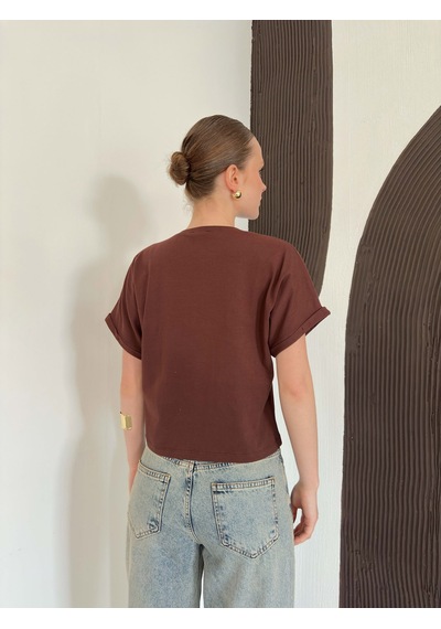 Verymoda Çiçek Detaylı Tişört D2910 Kahve