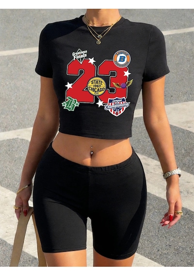 Tarzsokak Summer State Chicago 1967 Baskılı Babby Tees Şort Kadın İki Parçalı Set T-shirt Pantolon Yumuş Siyah