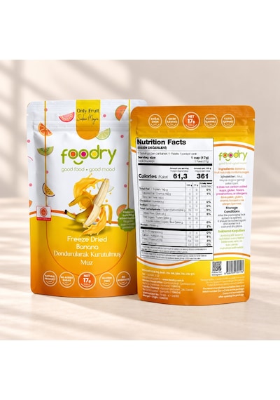 Foodry Dondurularak Kurutulmuş Muz Freeze Dry Banana Katkısız Çıtır Meyve Atıştırmalığı 6 x 17 G