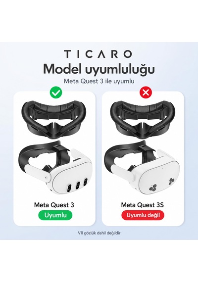 Tıcaro Meta Quest 3 İle Uyumlu Pu Yüz Pedi Ve Arayüz Çerçevesi, Siyah