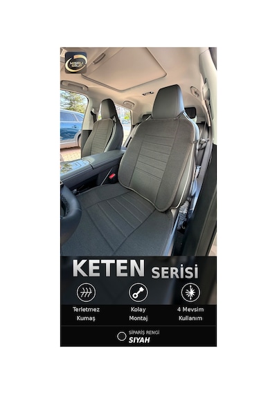 Fiat Egea Cross 2020-2026 Ön Ve Arka Koltuk Terletmez Dolgulu Keten Koltuk Minder / Kılıf Set Siyah - Siyah