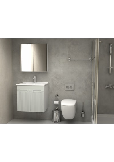Banyo Dolabı Aynalı Cnc İşlemeli Membran Kapaklı 65 Cm Gri