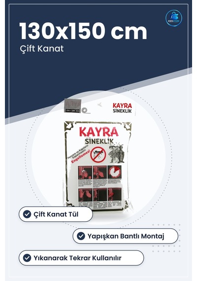 Çift Kanat Tül Pencere Sinek Perdesi 130x150 Cm Yapışkan Bantlı S