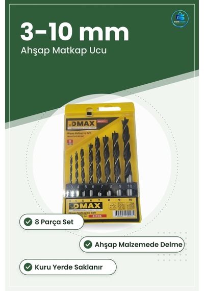 Ahşap Matkap Ucu Seti 8 Parça 3 İle 10 Mm Arası Delme Uçları Elek