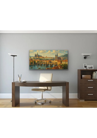 Prag Şehir Manzarası Kanvas Tablo 60x120cm Çok Renkli