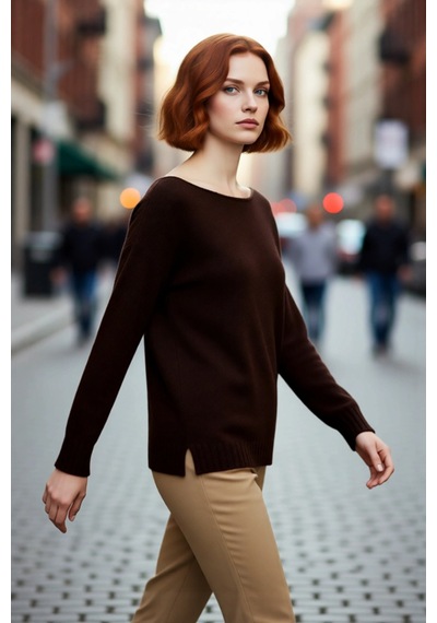 Ersefa Kadın Basic Kayık Yaka Oversize Triko Kazak Rahat Ve Şık İlkbahar kahverengi Ersefa Kadın Basic Kayık Yaka Oversize Triko Kazak Rahat Ve Şık İlkbahar kahverengi