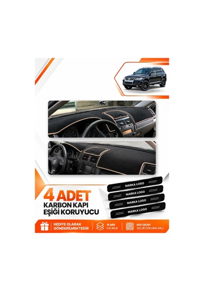 Volkswagen Touareg 2002-2010 Uyumlu Ön Örtüsü Torpido Koruma Kılıfı Halısı - Siyah Bej