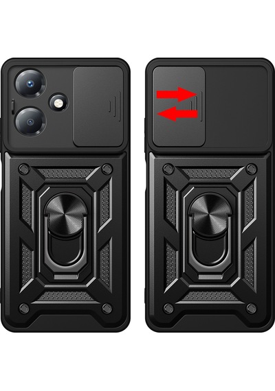 İnfinix Hot 30 Play Kılıf Magnetik Standlı Kamera Korumalı Zore Sürgülü Vega Kapak Siyah