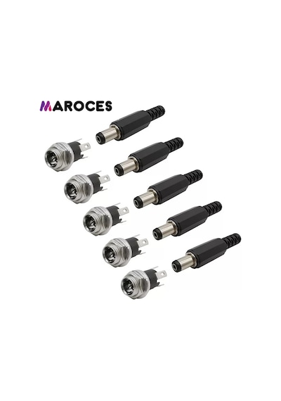5 Takım Dc Şase 2,1Mm Metal Üstten Somunlu Ve Dc Jak Fiş 100 Takım