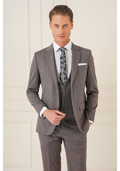Efor Slim Fit Esnek Yelekli Klasik Vizon Takım Elbise Tk 897 Vizon