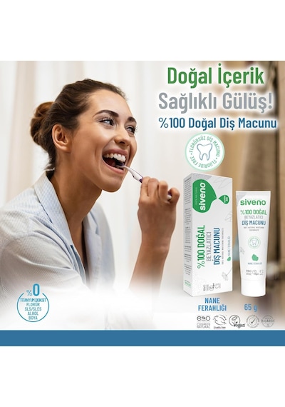 Siveno%100 Doğal Diş Macunu Beyazlatıcı Nane Ferahlığı Florürsüz 65 Gr Beyazlatma