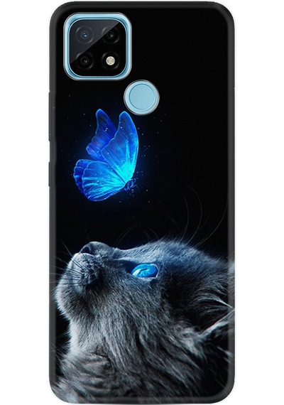 Realme C11 2021 Kılıf Resimli Desenli Silikon Platinium Series Butterfly Cat 1891