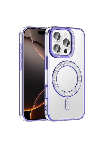 Apple Uyumlu iPhone 16 Pro Kılıf Pırlanta Taş Tasarımlı M-safe Şarj Özellikli Zore Karetta Silikon Kapak