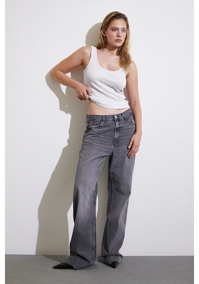 Never More Yüksek Bel Kesik Paça Wide Leg Jean Antirasit Çok Renkli