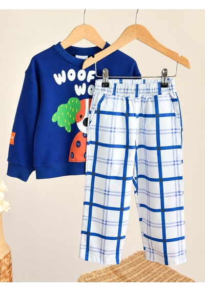 Elzo Collection Erkek Çocuk Woof Yazı Ve Köpek Baskılı Sweatshirt Kareli Gabardin Denim Pantolon Alt Üst Takım Çok Renkli Elzo Collection Erkek Çocuk Woof Yazı Ve Köpek Baskılı Sweatshirt Kareli Gabardin Denim Pantolon Alt Üst Takım Çok Renkli
