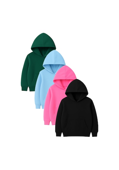 4'lü Kapüşonlu Basic Sweatshirt Seti - Düz Kışlık Şardonlu Kumaş Yeşil Pembe Siyah Bebe Mavi