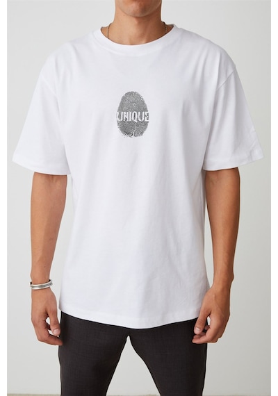 Thewert Unisex Unıque Baskılı Beyaz Oversize Tshirt
