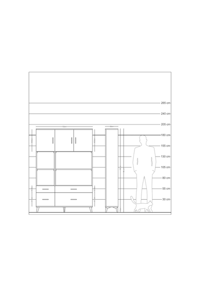 Arges Dolap 8 Raflı 4 Çekmeceli 3 Kapaklı 132x30x195 Antrasit-antrasit/çam Antrasıt/atlas Çam